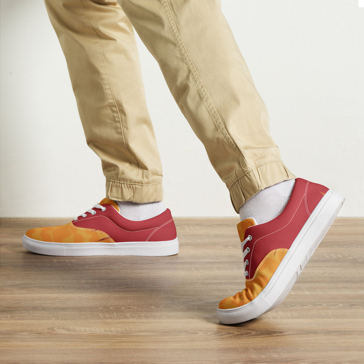 Men's Vibrant Yellow and Red Lace-Up Canvas Shoes