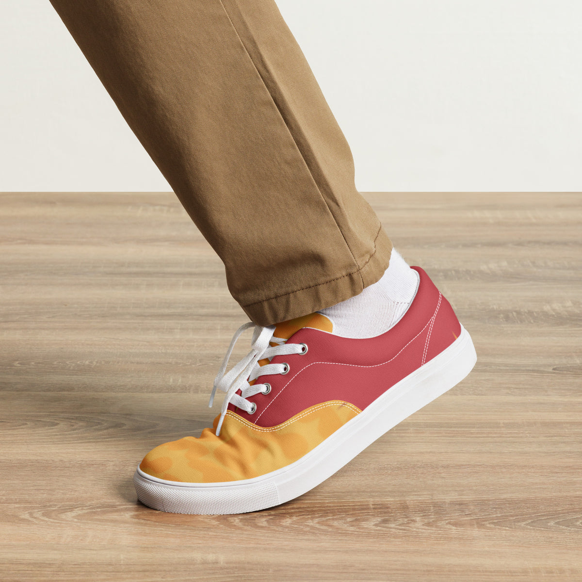Men's Vibrant Yellow and Red Lace-Up Canvas Shoes