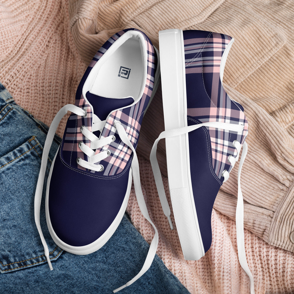 Men's Navy Plaid Canvas Sneakers