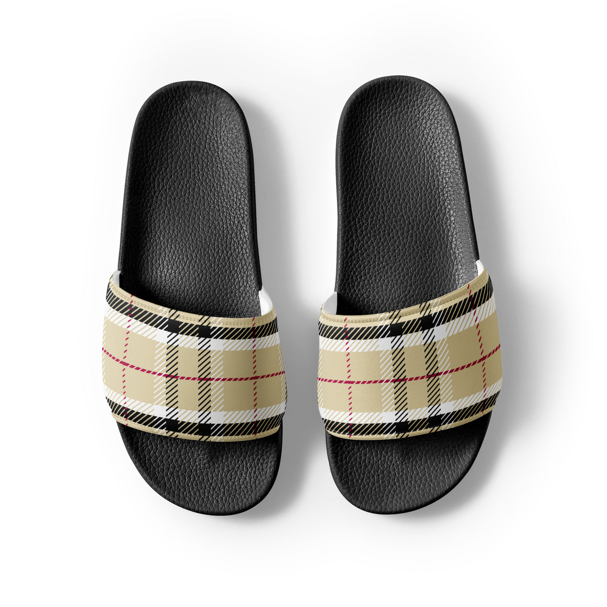 Men's Beige Plaid Slide Sandals