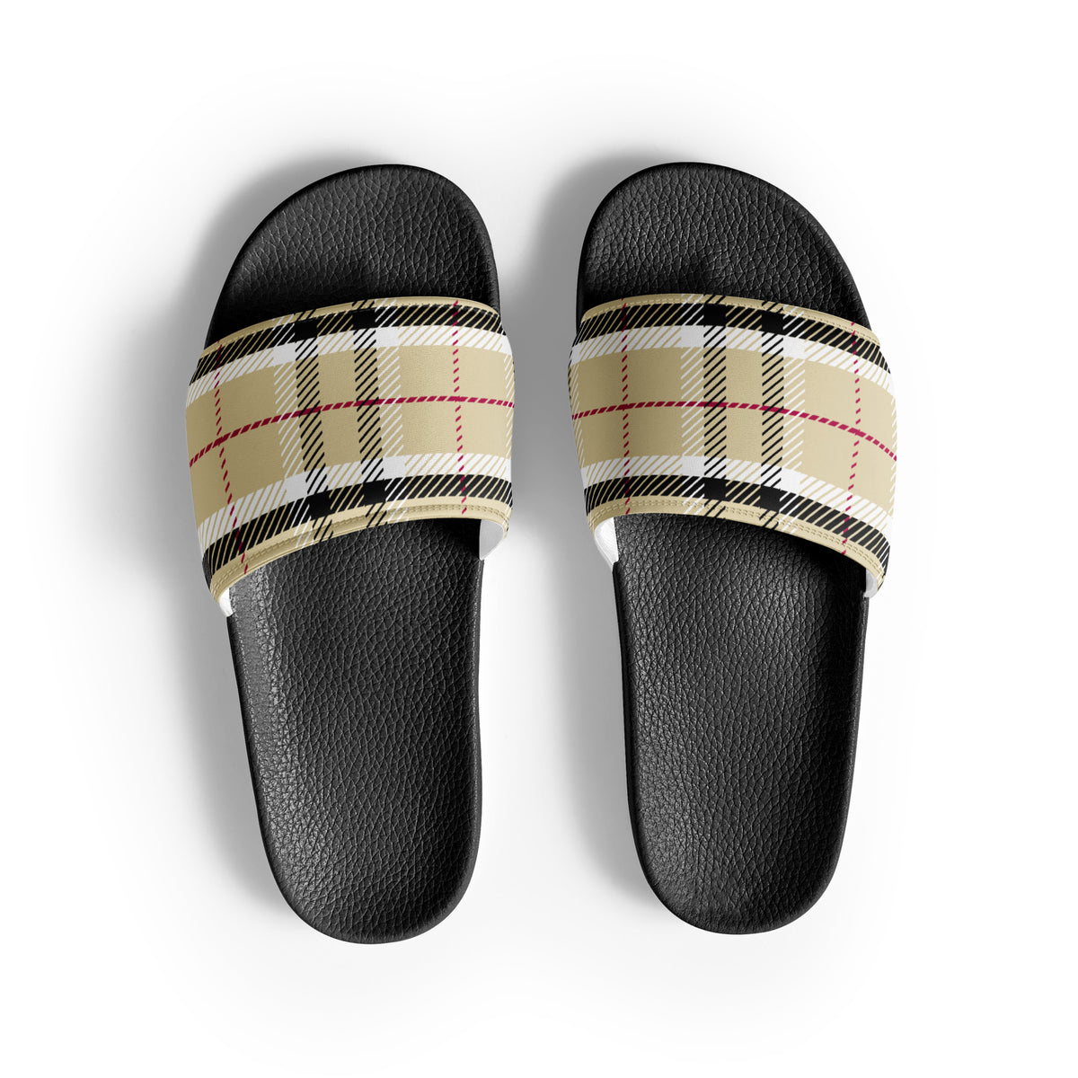 Men's Beige Plaid Slide Sandals