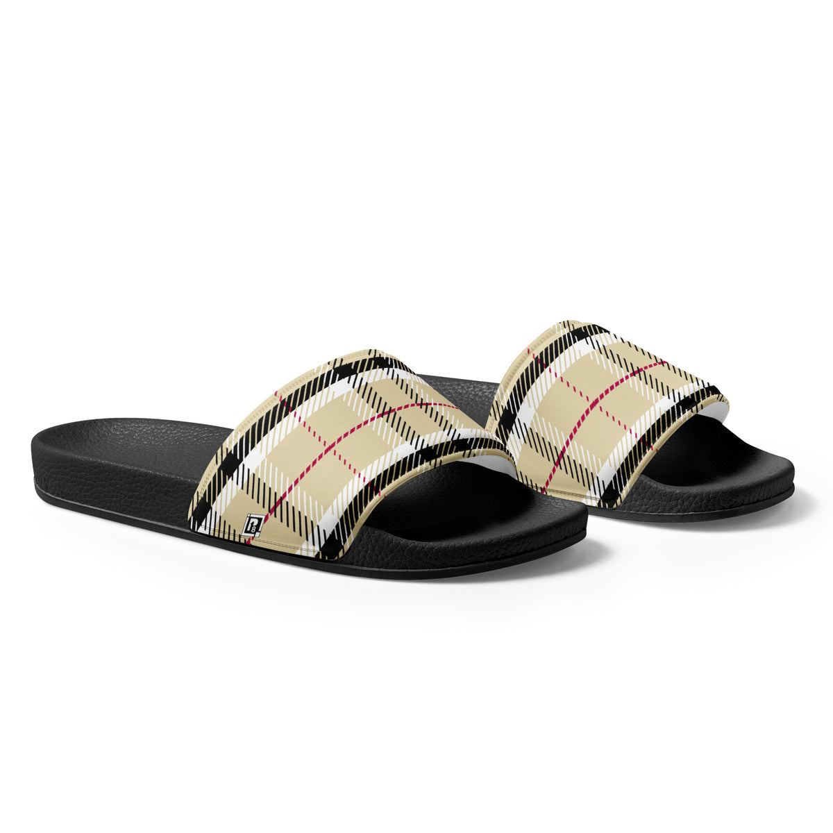 Men's Beige Plaid Slide Sandals