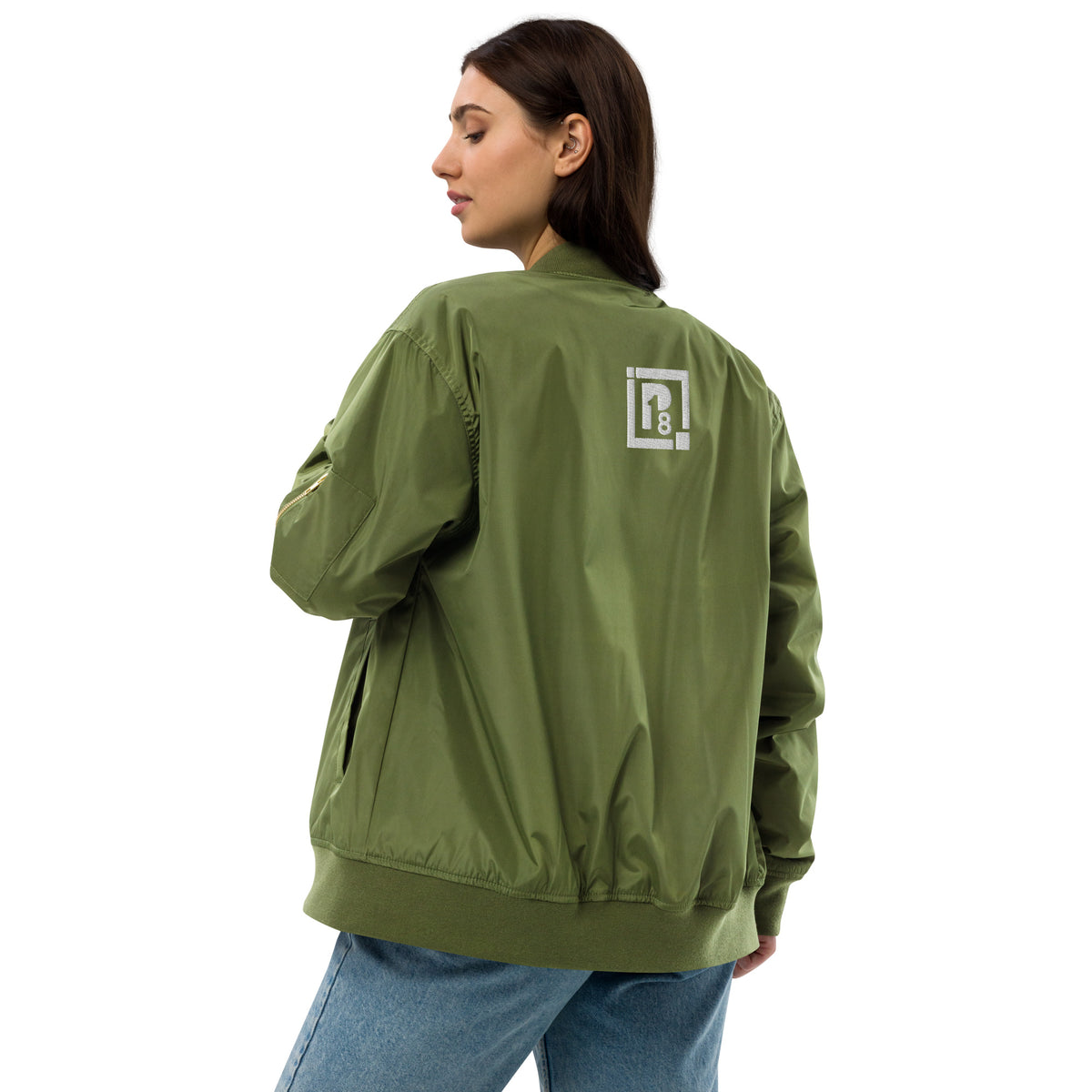 Women's Olive Green Bomber Jacket – "Bonjour" Embroidered Streetwear