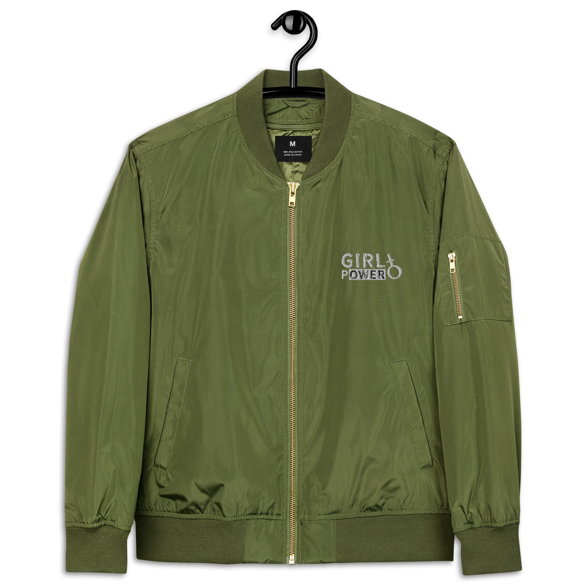 Women's "Girl Power" Olive Green Bomber Jacket