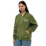 Women's Olive Green Bomber Jacket – "Bonjour" Embroidered Streetwear