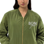 Women's Olive Green Bomber Jacket – "Bonjour" Embroidered Streetwear