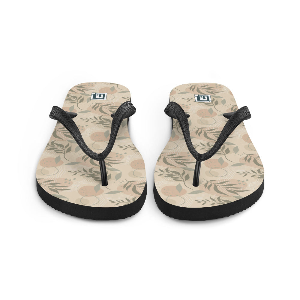 Women's Earth-Tone Leaf Print Flip Flops