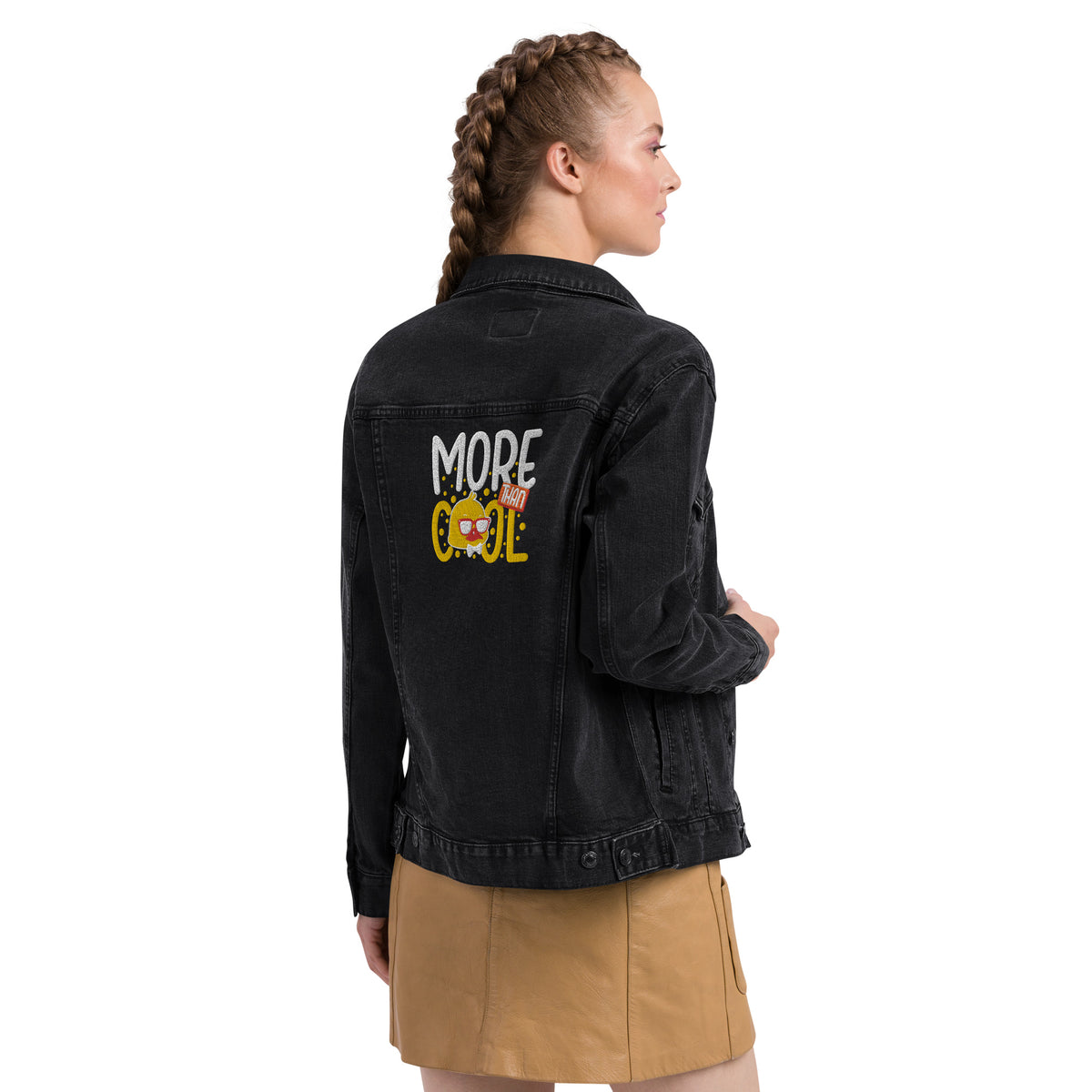 Women's Black Denim Jacket – "More Than Cool" Graphic Print Streetwear