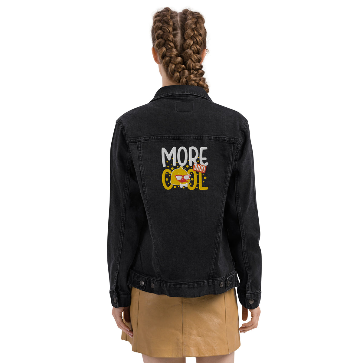 Women's Black Denim Jacket – "More Than Cool" Graphic Print Streetwear