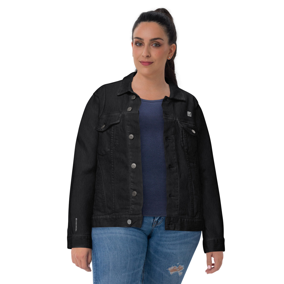 Women's Black Denim Jacket – "23" Varsity-Inspired Streetwear Outerwear