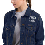 Women's Dark Blue Denim Jacket – ""Life is Short"" Casual Streetwear