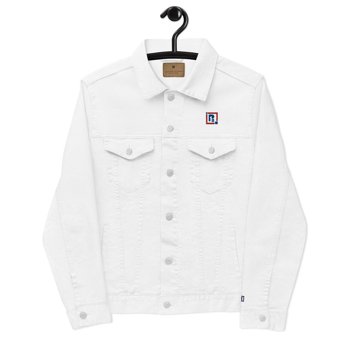 Men’s White Denim Jacket – ""Focus"" Embroidered Statement Piece