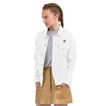 Women's White Denim Jacket – "FEELS" Graphic Print Streetwear Edition