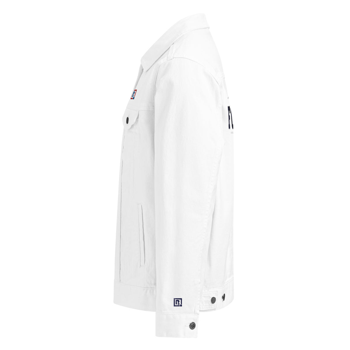 Men’s White Denim Jacket – ""Focus"" Embroidered Statement Piece