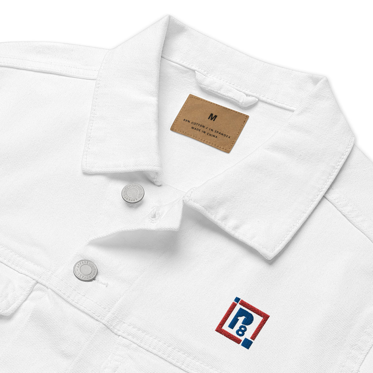 Men’s White Denim Jacket – ""Focus"" Embroidered Statement Piece