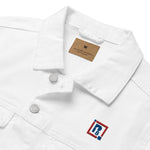 Men’s White Denim Jacket – ""Focus"" Embroidered Statement Piece