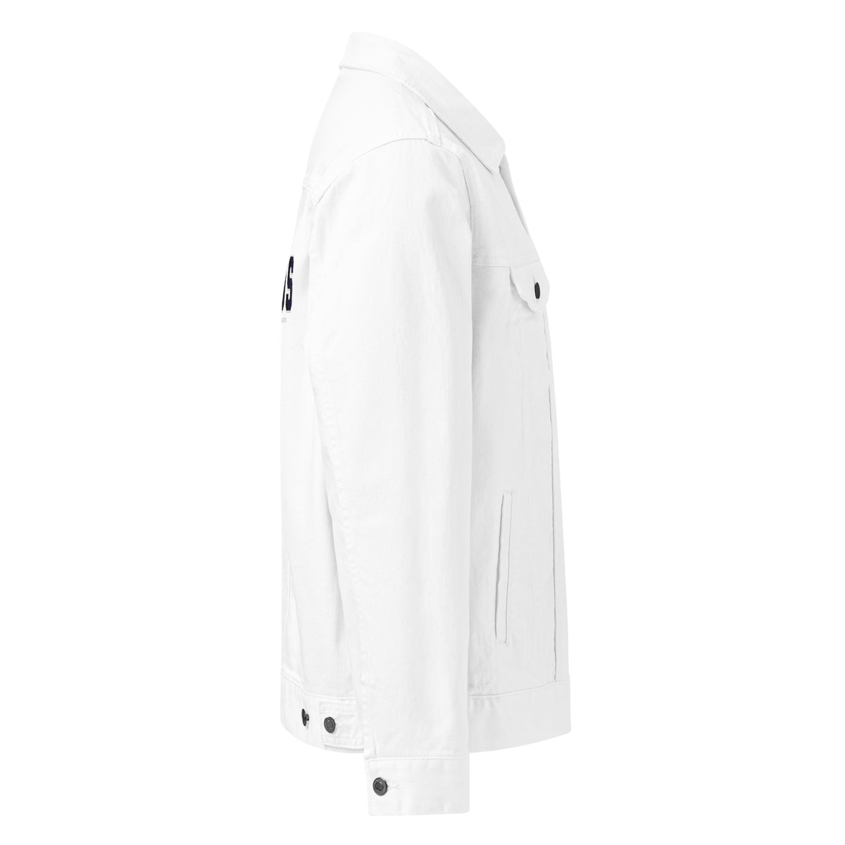 Men’s White Denim Jacket – ""Focus"" Embroidered Statement Piece