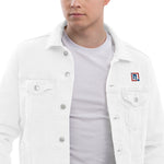 Men’s White Denim Jacket – ""Focus"" Embroidered Statement Piece