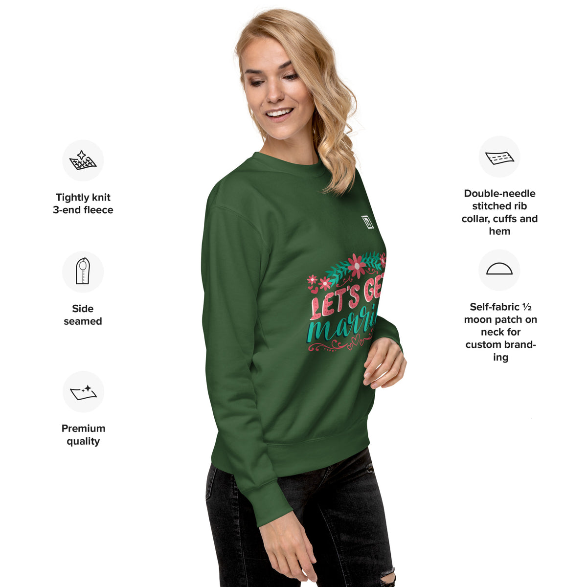 Women's Green "Let's Get Married" Graphic Sweatshirt