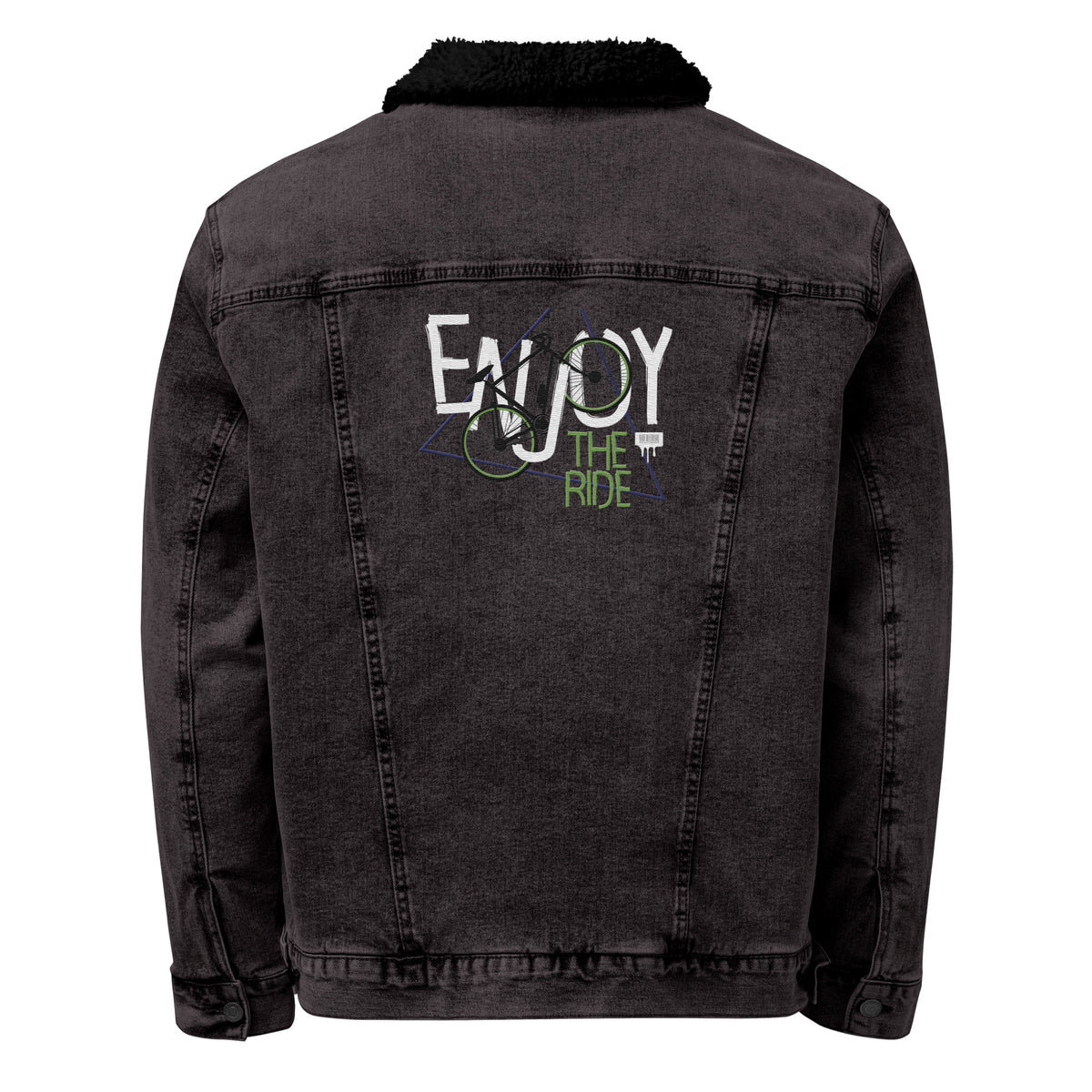 Men’s Black Denim Sherpa Jacket – ""Enjoy the Ride"" Graphic