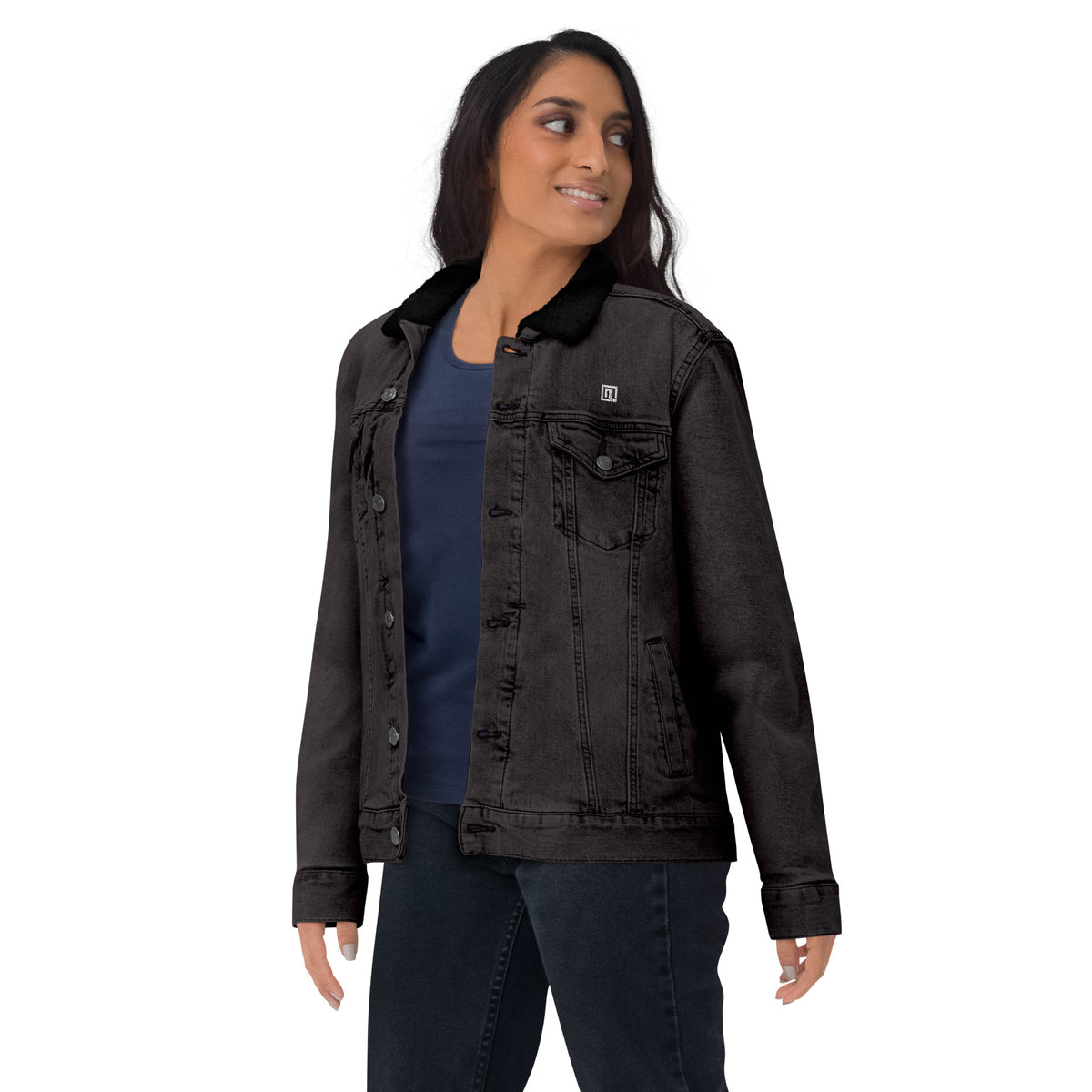 Women's Black Sherpa-Lined Denim Jacket – "Master The Hustle" Streetwear Edition