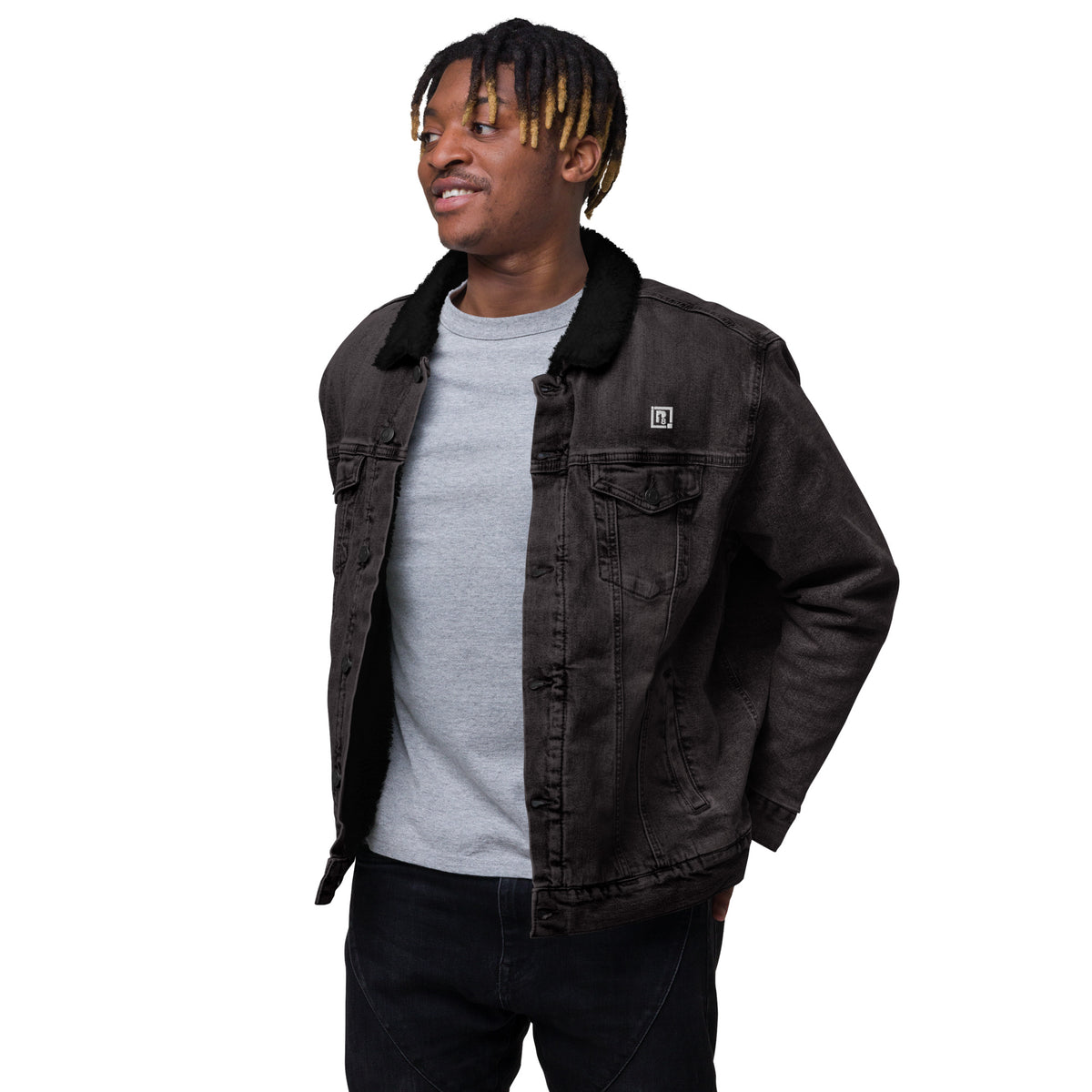 Men’s Black Denim Sherpa Jacket – ""Enjoy the Ride"" Graphic