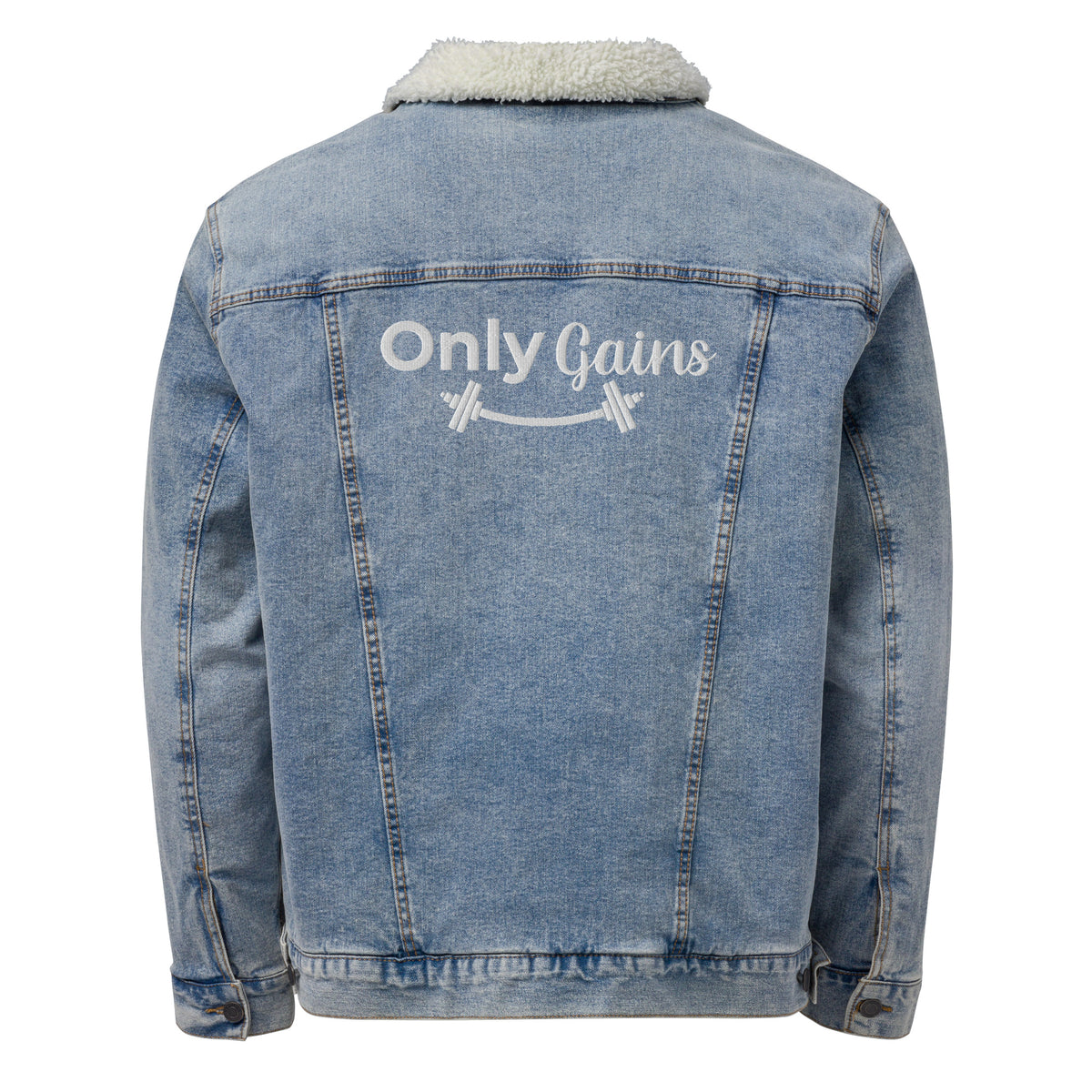 Women's Sherpa-Lined Denim Jacket – "Only Gains" Fitness-Inspired Outerwear