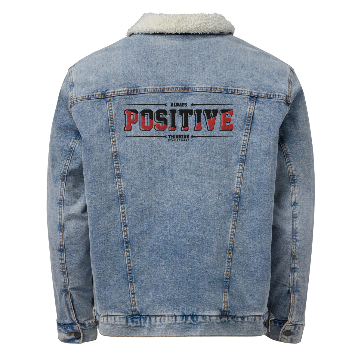 Women's Sherpa-Lined Denim Jacket – "Always Positive Thinking" Motivational Streetwear