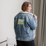 Women's Sherpa-Lined Denim Jacket – "Moving Forward" Motivational Streetwear