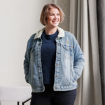 Women's Sherpa-Lined Denim Jacket – "Moving Forward" Motivational Streetwear