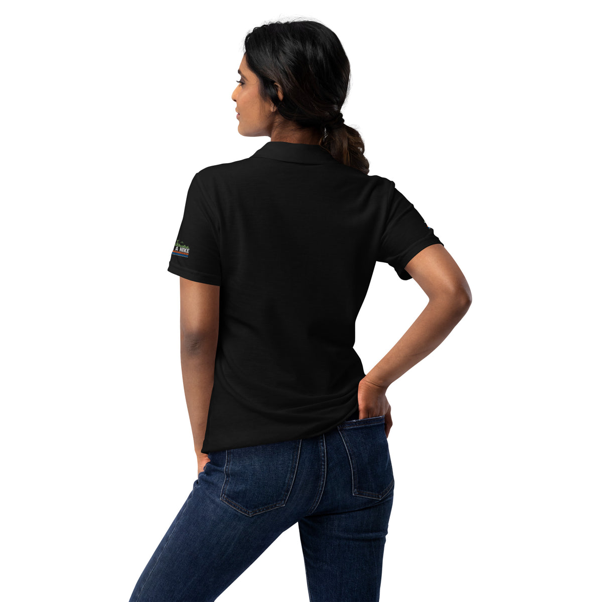 Women’s Black Embroidered Polo T-Shirt