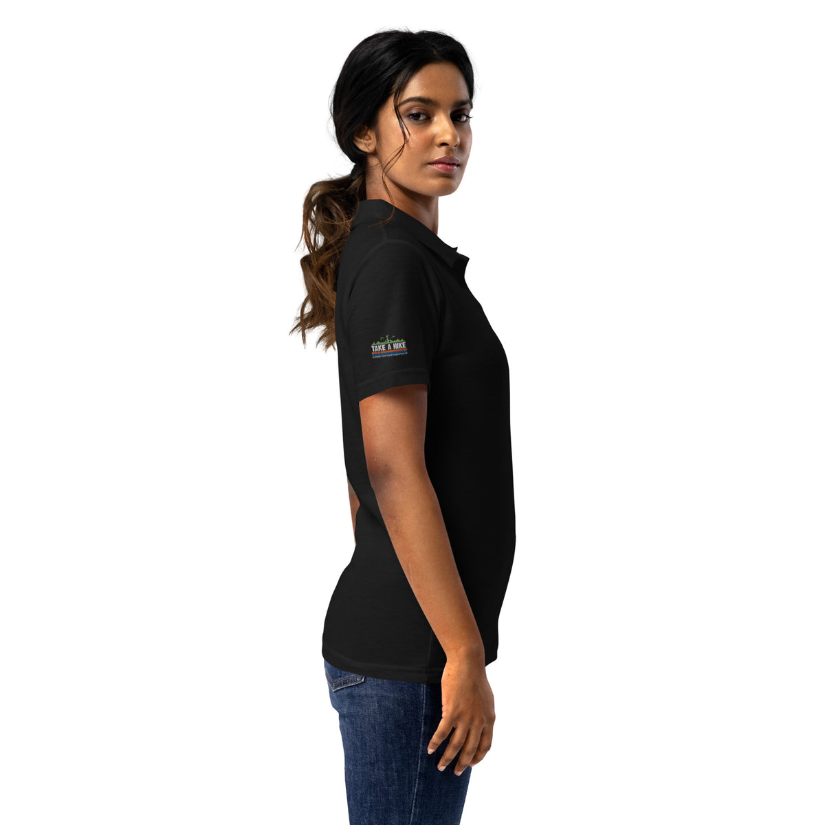 Women’s Black Embroidered Polo T-Shirt