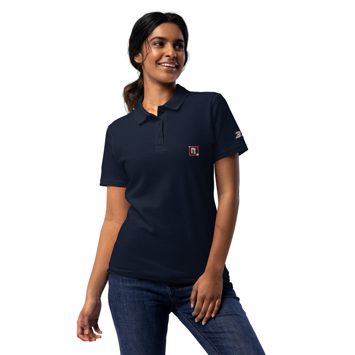Women’s Navy Blue Embroidered Polo T-Shirt