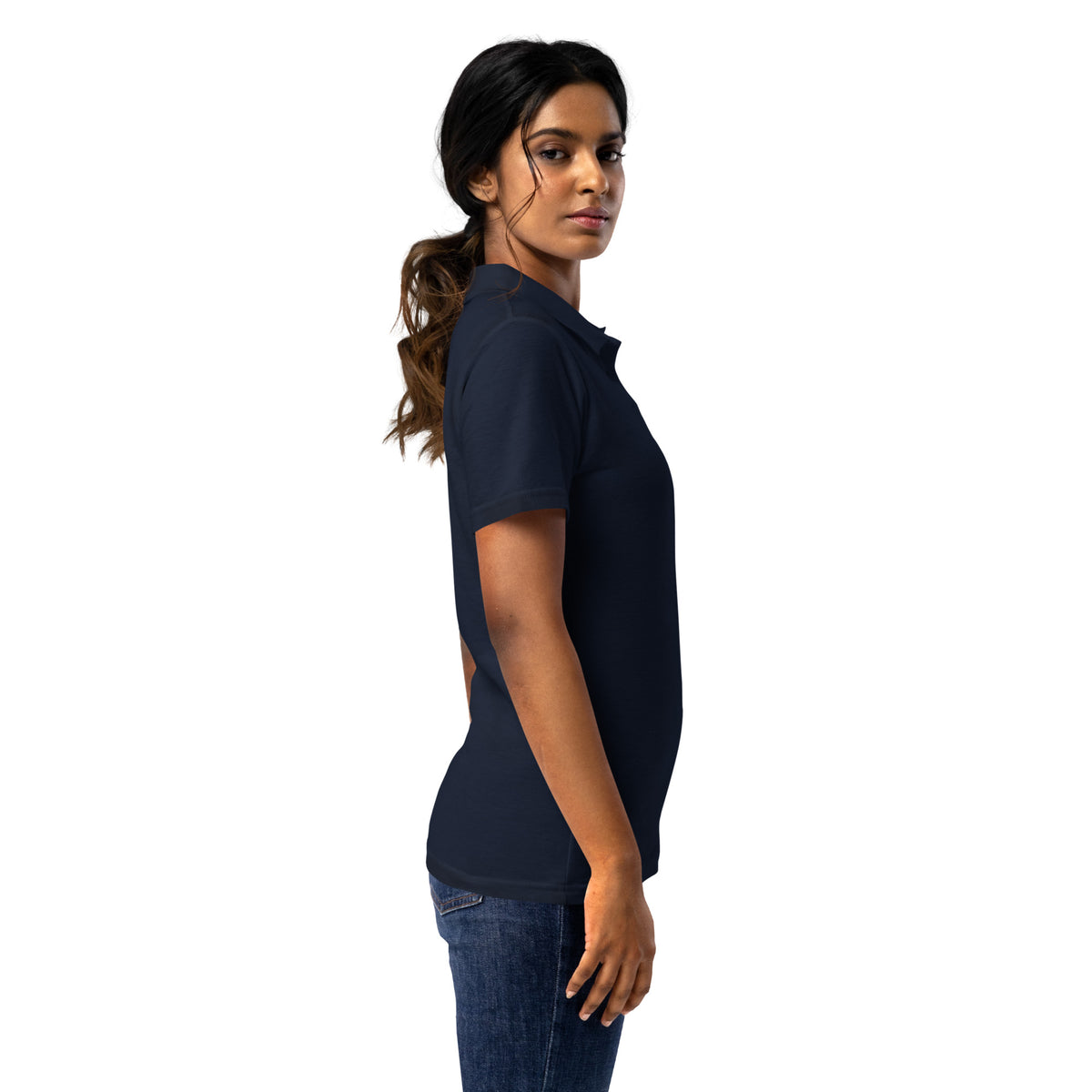 Women’s Navy Blue Embroidered Polo T-Shirt
