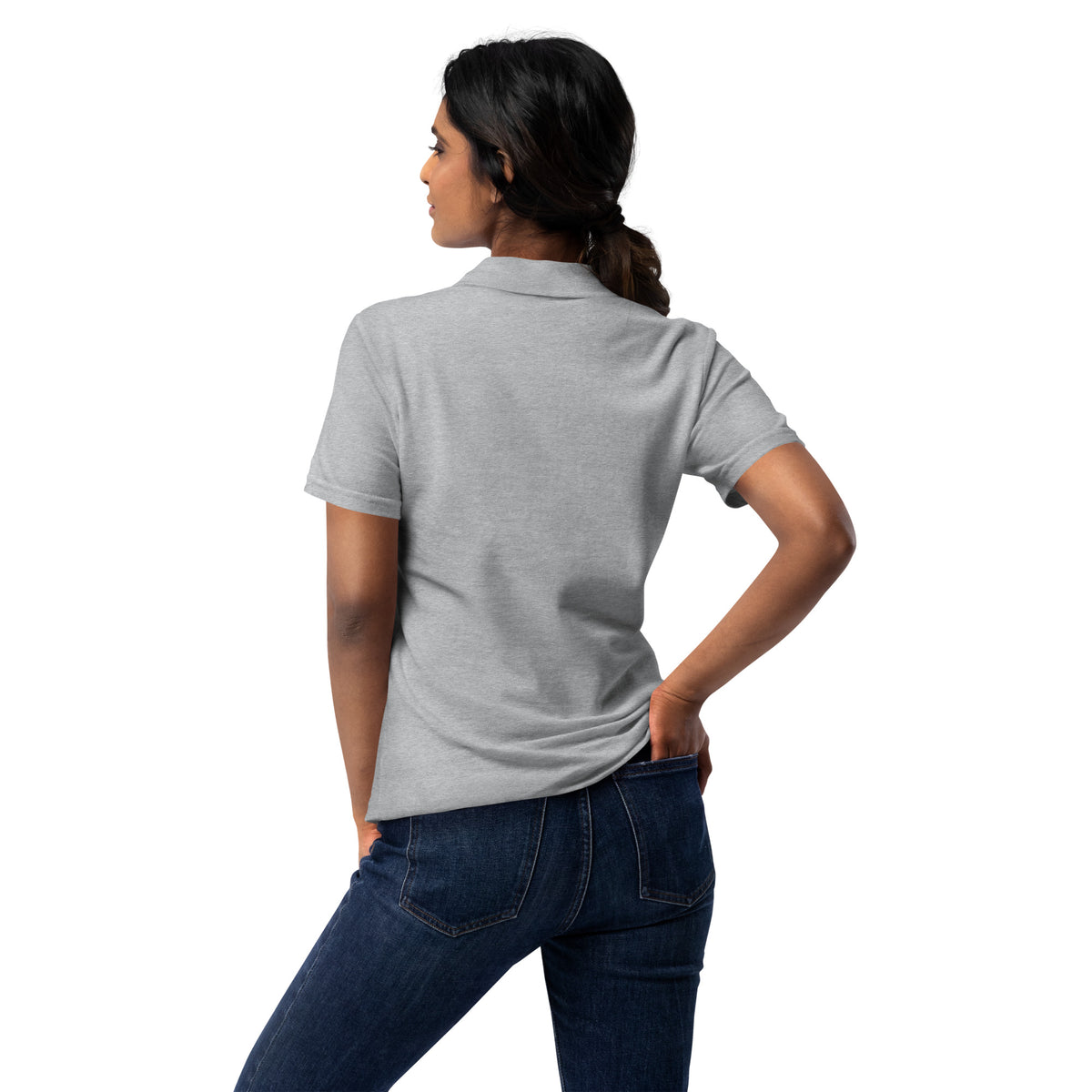 Women’s Heather Grey Embroidered Polo T-Shirt