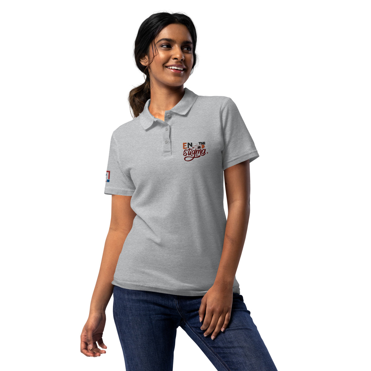 Women’s Heather Grey "Enjoy the Storm" Embroidered Polo T-Shirt