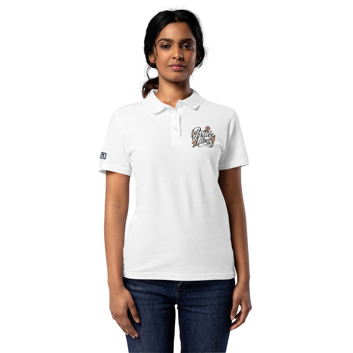 Women’s White Floral Embroidered Polo T-Shirt