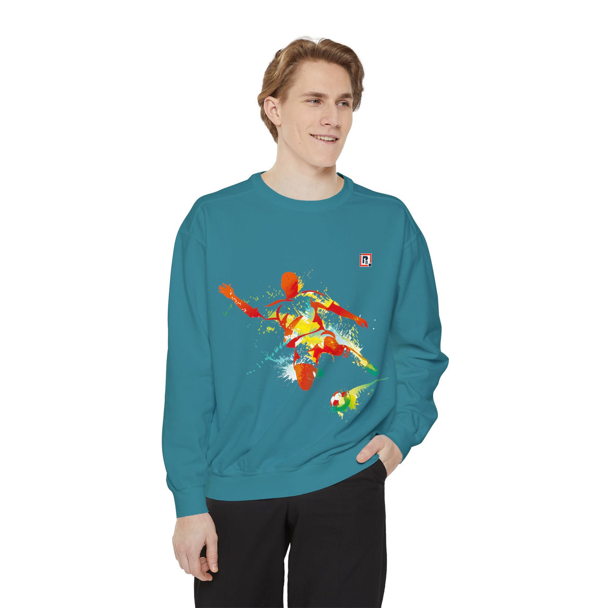 Men's Full Sleeve Colourful Paint Football Graphic Sweatshirt