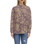 Women's Earth-Toned Abstract Print Button-Up Shirt – Modern & Chic
