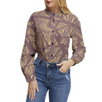 Women's Earth-Toned Abstract Print Button-Up Shirt – Modern & Chic