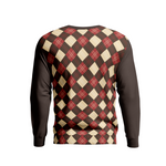 Men’s Argyle Pattern Sweatshirt – Retro Red, Beige & Brown