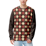 Men’s Argyle Pattern Sweatshirt – Retro Red, Beige & Brown