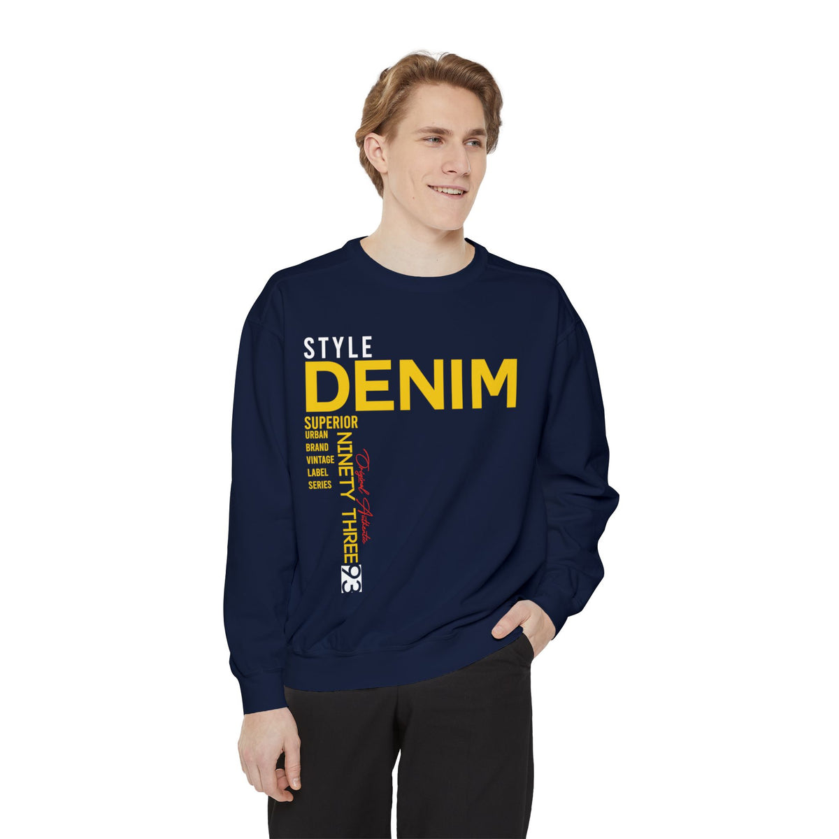 Men's Navy Blue Denim Style Printed Sweatshirt