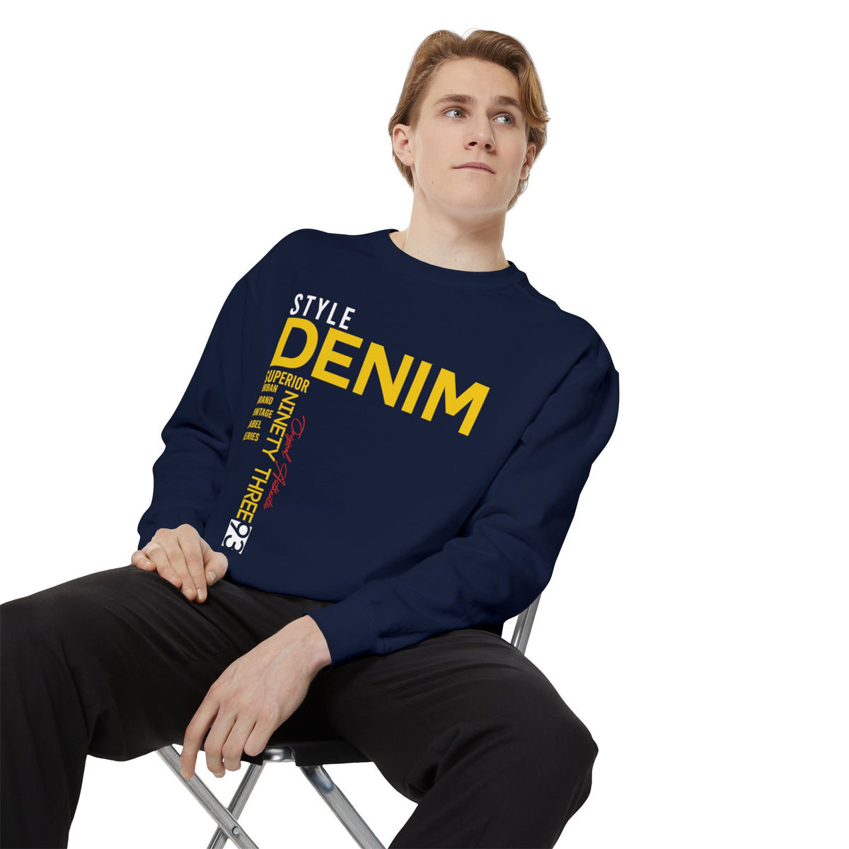 Men's Navy Blue Denim Style Printed Sweatshirt