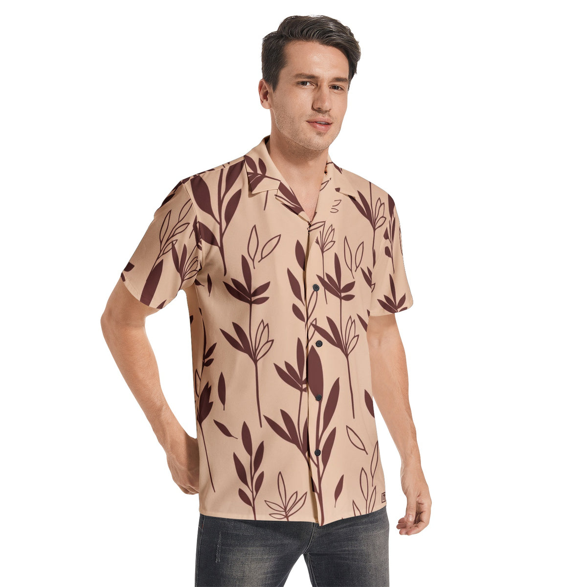 Men’s Short Sleeve Beige Botanical Print Shirt