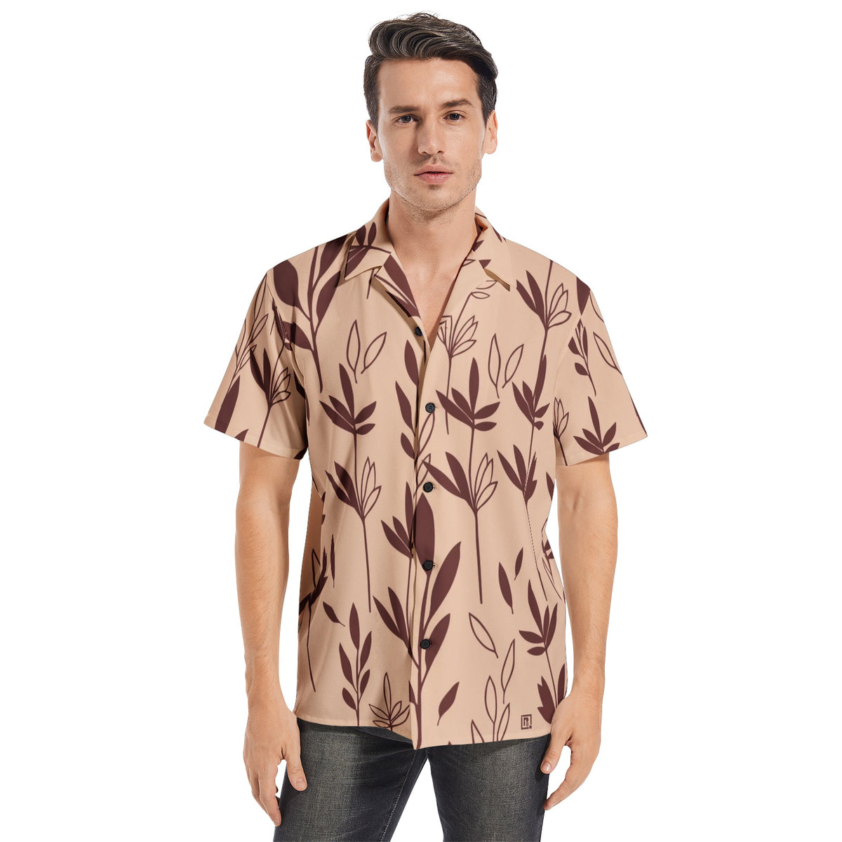 Men’s Short Sleeve Beige Botanical Print Shirt