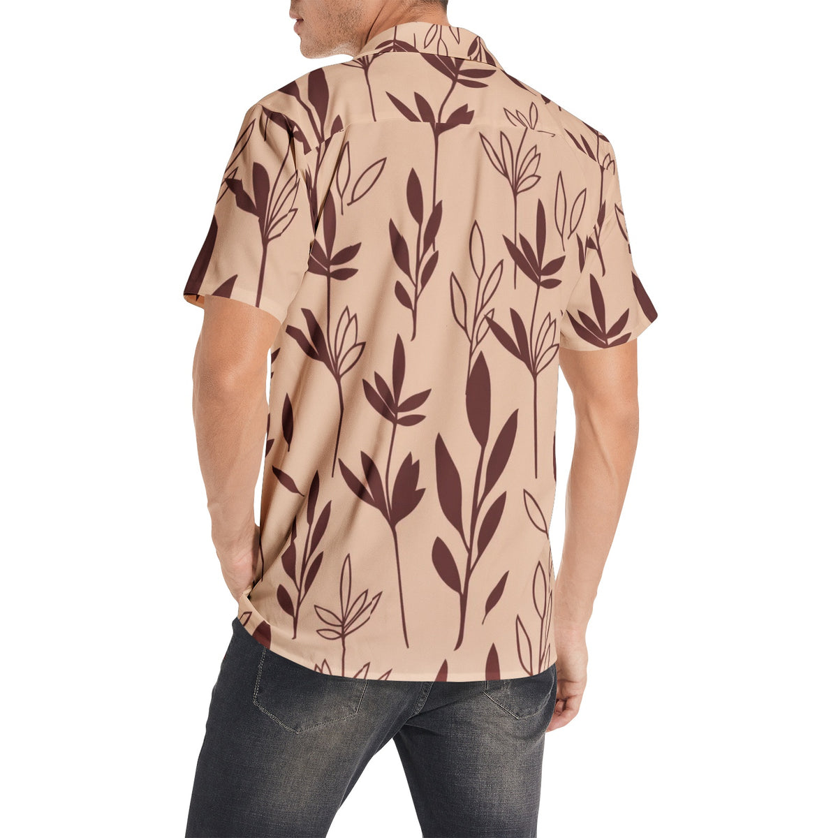 Men’s Short Sleeve Beige Botanical Print Shirt