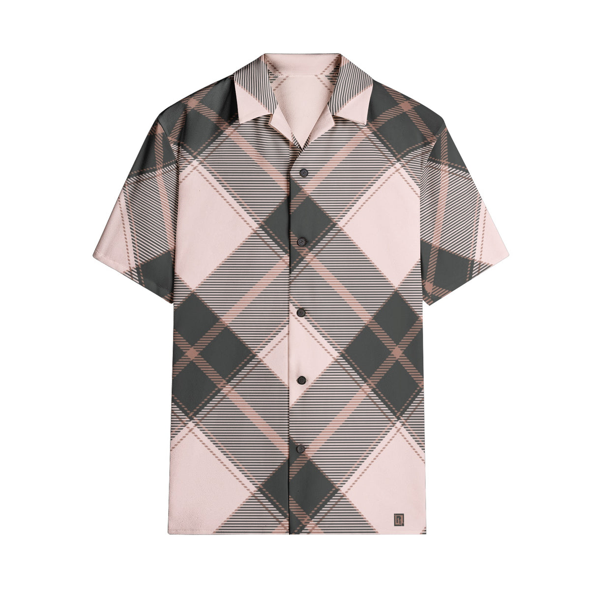 Men’s Short Sleeve Pink and Black Plaid Shirt