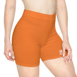 Women's Solid Orange High-Waist Biker Shorts