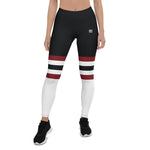 Women’s Black, White & Maroon Panel Leggings